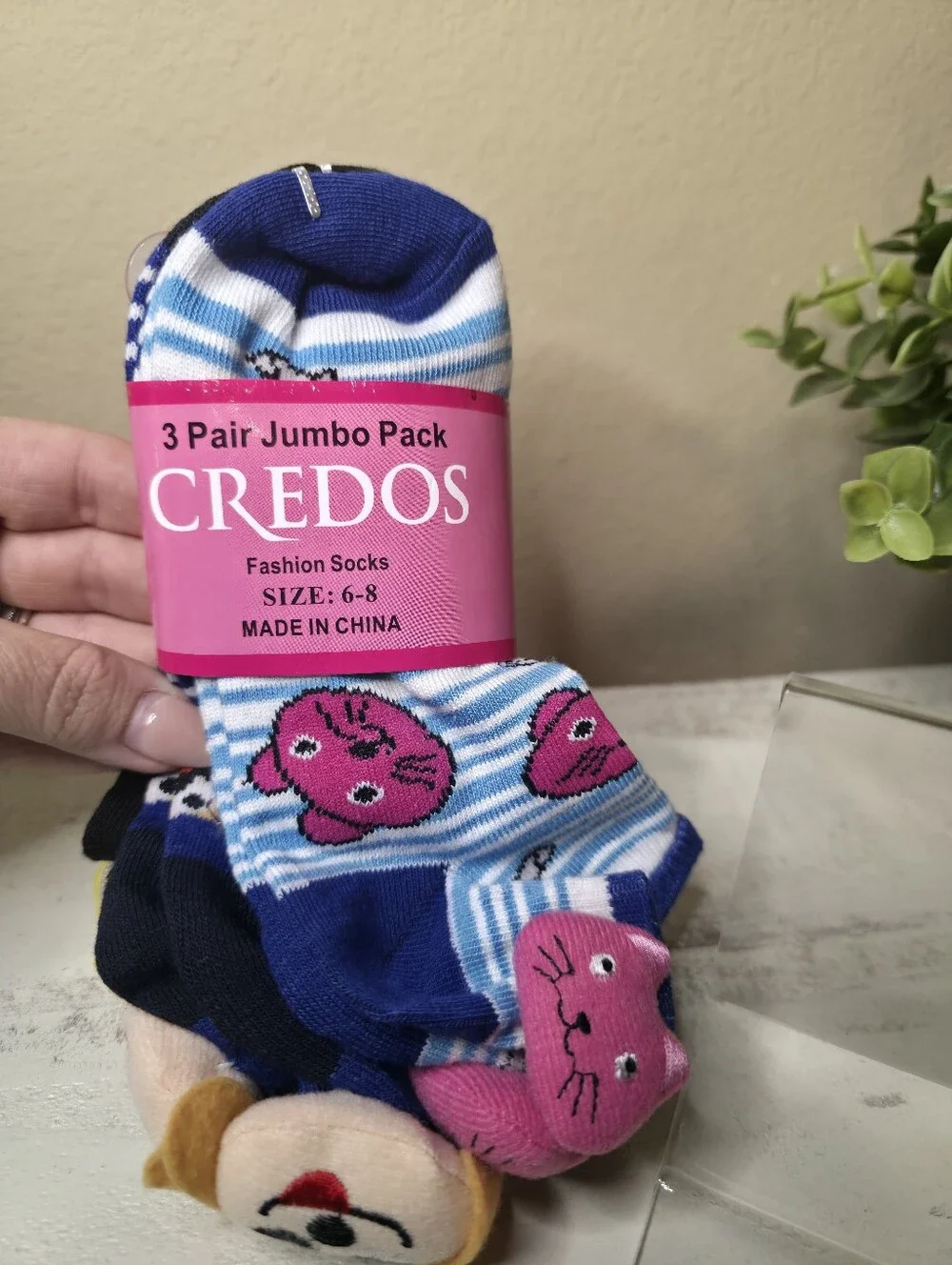Pattern Crew Socks - Blue & Pink - 3 Pair Pack